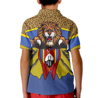 Swaziland Kid Polo Shirt Coat of Arms Lion Elephant Shield Leopard Print Design