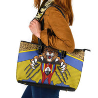 Swaziland Leather Tote Bag Coat of Arms Lion Elephant Shield Leopard Print Design