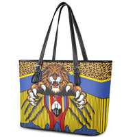 Swaziland Leather Tote Bag Coat of Arms Lion Elephant Shield Leopard Print Design