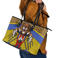 Swaziland Leather Tote Bag Coat of Arms Lion Elephant Shield Leopard Print Design