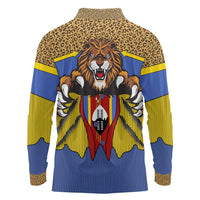 Swaziland Long Sleeve Polo Shirt Coat of Arms Lion Elephant Shield Leopard Print Design