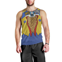 Swaziland Men Tank Top Coat of Arms Lion Elephant Shield Leopard Print Design