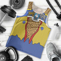 Swaziland Men Tank Top Coat of Arms Lion Elephant Shield Leopard Print Design