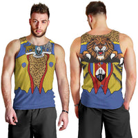 Swaziland Men Tank Top Coat of Arms Lion Elephant Shield Leopard Print Design
