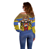 Swaziland Off Shoulder Sweater Coat of Arms Lion Elephant Shield Leopard Print Design
