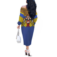 Swaziland Off The Shoulder Long Sleeve Dress Coat of Arms Lion Elephant Shield Leopard Print Design