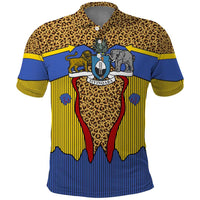 Swaziland Polo Shirt Coat of Arms Lion Elephant Shield Leopard Print Design