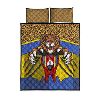 Swaziland Quilt Bed Set Coat of Arms Lion Elephant Shield Leopard Print Design
