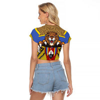 Swaziland Raglan Cropped T Shirt Coat of Arms Lion Elephant Shield Leopard Print Design