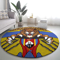 Swaziland Round Carpet Coat of Arms Lion Elephant Shield Leopard Print Design