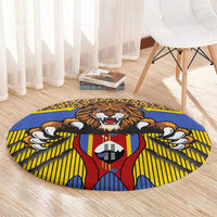 Swaziland Round Carpet Coat of Arms Lion Elephant Shield Leopard Print Design