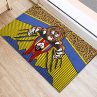 Swaziland Rubber Doormat Coat of Arms Lion Elephant Shield Leopard Print Design