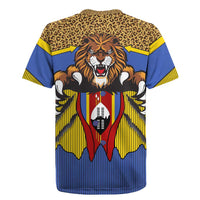 Swaziland Rugby Jersey Coat of Arms Lion Elephant Shield Leopard Print Design