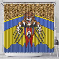 Swaziland Shower Curtain Coat of Arms Lion Elephant Shield Leopard Print Design