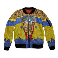 Swaziland Sleeve Zip Bomber Jacket Coat of Arms Lion Elephant Shield Leopard Print Design