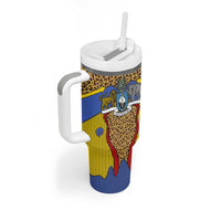 Swaziland Tumbler With Handle Coat of Arms Lion Elephant Shield Leopard Print Design