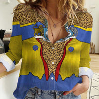 Swaziland Women Casual Shirt Coat of Arms Lion Elephant Shield Leopard Print Design