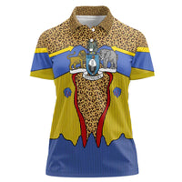 Swaziland Women Polo Shirt Coat of Arms Lion Elephant Shield Leopard Print Design