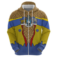 Swaziland Zip Hoodie Coat of Arms Lion Elephant Shield Leopard Print Design