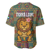 Sierra Leone Baseball Jersey with Cute Lion Playing Djembe Drum and Tribal Pattern Design