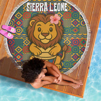 Sierra Leone Beach Blanket with Cute Lion Playing Djembe Drum and Tribal Pattern Design