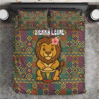 Sierra Leone Bedding Set with Cute Lion Playing Djembe Drum and Tribal Pattern Design