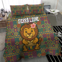 Sierra Leone Bedding Set with Cute Lion Playing Djembe Drum and Tribal Pattern Design