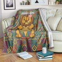 Sierra Leone Blanket with Cute Lion Playing Djembe Drum and Tribal Pattern Design