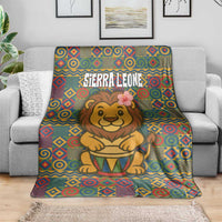 Sierra Leone Blanket with Cute Lion Playing Djembe Drum and Tribal Pattern Design