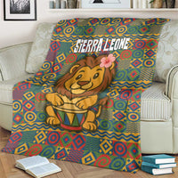 Sierra Leone Blanket with Cute Lion Playing Djembe Drum and Tribal Pattern Design