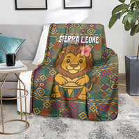 Sierra Leone Blanket with Cute Lion Playing Djembe Drum and Tribal Pattern Design