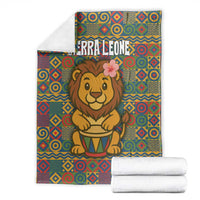 Sierra Leone Blanket with Cute Lion Playing Djembe Drum and Tribal Pattern Design