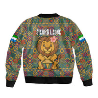 Sierra Leone Bomber Jacket with Cute Lion Playing Djembe Drum and Tribal Pattern Design