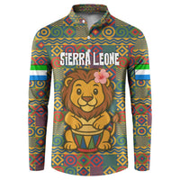 Sierra Leone Button Sweatshirt with Cute Lion Playing Djembe Drum and Tribal Pattern Design