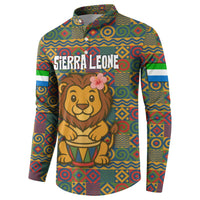 Sierra Leone Button Sweatshirt with Cute Lion Playing Djembe Drum and Tribal Pattern Design