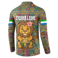 Sierra Leone Button Sweatshirt with Cute Lion Playing Djembe Drum and Tribal Pattern Design