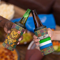 Sierra Leone 4 in 1 Can Cooler Tumbler with Cute Lion Playing Djembe Drum and Tribal Pattern Design