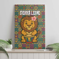 Sierra Leone Canvas Wall Art with Cute Lion Playing Djembe Drum and Tribal Pattern Design