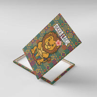 Sierra Leone Canvas Wall Art with Cute Lion Playing Djembe Drum and Tribal Pattern Design