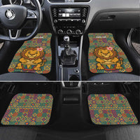 Sierra Leone Car Mats with Cute Lion Playing Djembe Drum and Tribal Pattern Design