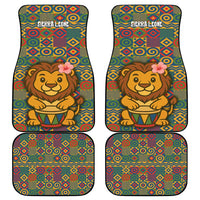 Sierra Leone Car Mats with Cute Lion Playing Djembe Drum and Tribal Pattern Design