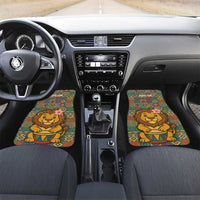 Sierra Leone Car Mats with Cute Lion Playing Djembe Drum and Tribal Pattern Design