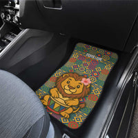 Sierra Leone Car Mats with Cute Lion Playing Djembe Drum and Tribal Pattern Design