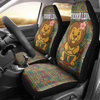 Sierra Leone Car Seat Cover with Cute Lion Playing Djembe Drum and Tribal Pattern Design