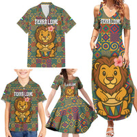 Sierra Leone Family Matching Summer Maxi Dress and Hawaiian Shirt with Cute Lion Playing Djembe Drum and Tribal Pattern Design