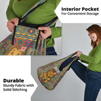 Sierra Leone Grocery Bag with Cute Lion Playing Djembe Drum and Tribal Pattern Design