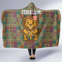 Sierra Leone Hooded Blanket with Cute Lion Playing Djembe Drum and Tribal Pattern Design