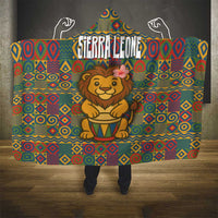 Sierra Leone Hooded Blanket with Cute Lion Playing Djembe Drum and Tribal Pattern Design