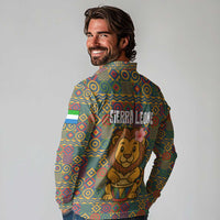 Sierra Leone Long Sleeve Polo Shirt with Cute Lion Playing Djembe Drum and Tribal Pattern Design
