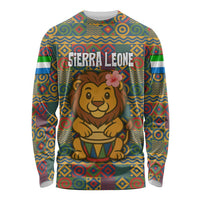 Sierra Leone Long Sleeve Shirt with Cute Lion Playing Djembe Drum and Tribal Pattern Design